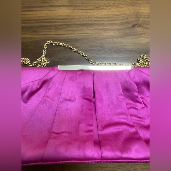 Charming Tailor Hot Pink Satin Evening Clutch Bag Chain Strap - Picture 5 of 8